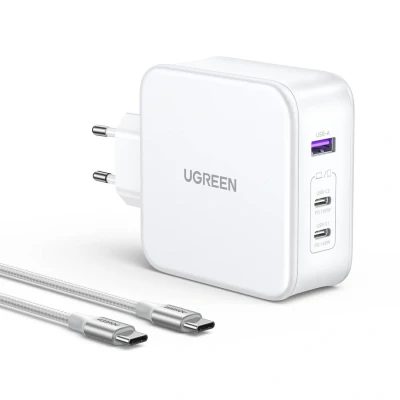 Abbildung von UGREEN GaN Netzwerkladegerät USB A/2xUSB C 140 W 1,5 m Weiß Schnelllade Gerät (2 tlg)
