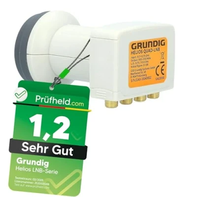 Abbildung von GSS Helios Quad LNB mit UV Wetterschutz &amp; Wetterschutzkappe + Aufdrehhilfe 40mm 4 Teilnehmer Niedriger Stromverbrauch 4fach Full HD 4K LNC Camping 4G 5G LTE Abschirmung Digital