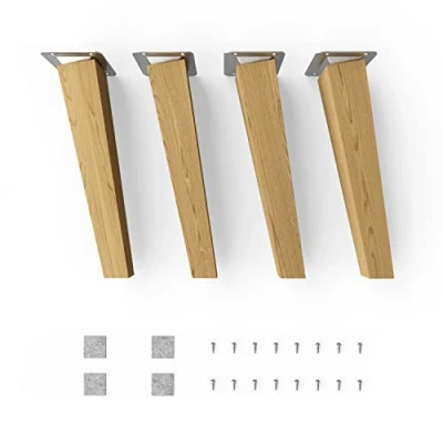 Abbildung von Sossai® Holz Tischbeine Clif Square Öl Finish Höhe: 25 cm HMF4 eckig, konisch (schräge Ausführung) Material: Massivholz (Eiche) für Tische, Beistelltische, Schminktische