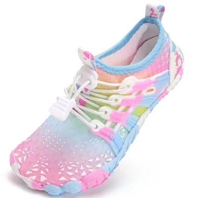 Abbildung von Barfußschuhe Kinder Barfussschuhe Wasserschuhe Junge Badeschuhe Barfuß Schuhe Aquaschuhe Schwimmschuhe Strandschuhe rutschfeste Schnell Trocknend（Rosa Blau 30）