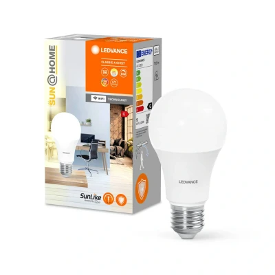 Abbildung von LEDVANCE SUN@HOME LED Lampe E27 mit 9W ersetzt 60 W, 750 Lm, Sonnenlicht bis Kaminfeuer (2200 5000K), CRI95, Smarte WIFI per Alexa, Google und App steuerbar, SMART+ CL A TW