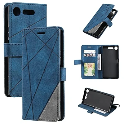 Abbildung von QiongniAN Hülle für Sony Xperia XZ1 Leder,Hülle G8341 G8342 G8343 Klapphülle Handytasche Case Blue