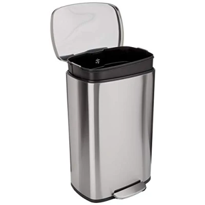 Abbildung von Amazon Basics 50 l Mülleimer für die Küche mit Stahlrohrpedal Sanft Schließend Deckel, Küche, Bad oder Büro, Rechteckig, Satin/Nickelfarben, 13.2 gallons