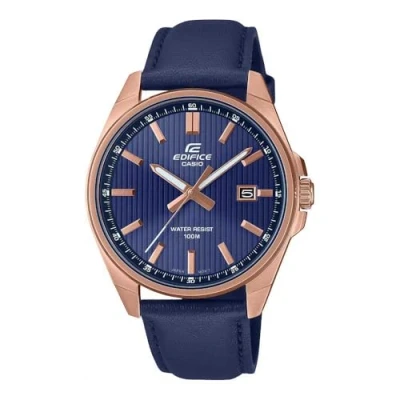 Abbildung von CASIO EDIFICE Quarzuhr, Armbanduhr, Herrenuhr, analog, Datum, Lederarmband