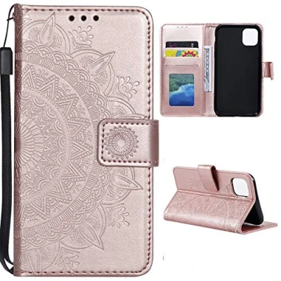 Abbildung von CoverKingz Handyhülle kompatibel mit Xiaomi 11 Lite 5G NE/Mi Handytasche Kartenfach Klapphülle Case Handy Hülle klappbar Motiv Mandala Rosegold