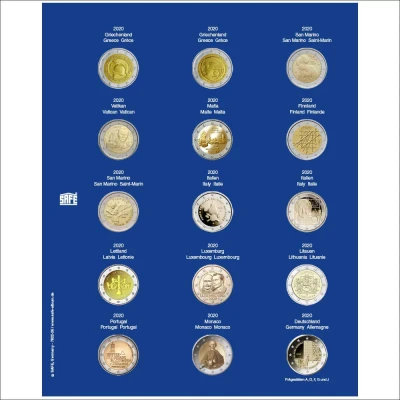 Abbildung von Safe, TOPset, Nachtrag 2 Euro Münzen ohne Kapseln 2020 Blatt 26 Transp/blauem Vordruckblatt Abm: 185x230 mm. pro Stk.