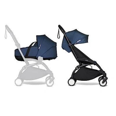 Abbildung von BABYZEN YOYO2 Kompletter Kinderwagen Inklusive YOYO Liegewanne (Navy Blue), Kinderwagengestell (Black) &amp; 6+ Textilset (Air France Blue) für Kleinkinder bis 22 kg