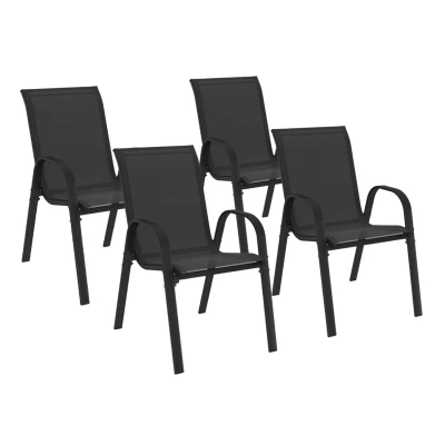 Abbildung von IDMarket Set mit 4 Gartenstühlen LYMA Metall und Textilene für Garten Draussen, stapelbar, schwarz