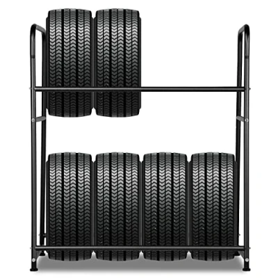 Abbildung von Lospitch Reifenregal Reifenständer Stahlkonstruktion in Zwei Schichten 8 Reifen 107x46x117cm Pulverbeschichtet Werkstattregal Metall Garagenregal Kellerregal Lagerregal mit Reifenschutzhülle