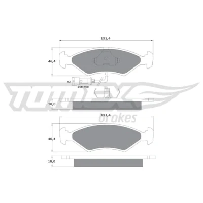 Abbildung von TOMEX brakes TX 10 282 Bremsbelagsatz Vorderachse inkl. Verschleißwarnkontakt FORD: FIESTA 4, 3, Sierra Mk2 Limousine