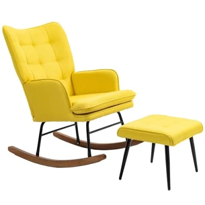 Abbildung von HOMCOM Schaukelsessel Schwingsessel, Wohnzimmerstuhl, mit Hocker (Sessel, 2 St., Armlehnsessel), bis 130 kg Belastbarkeit für Schlafzimmer, Wohnzimmer
