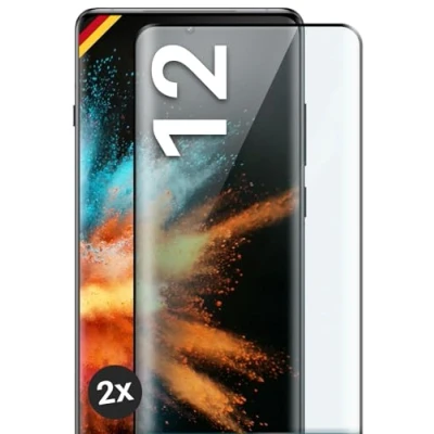 Abbildung von moex Full Screen Schutzglas kompatibel mit OnePlus 12 Schutzfolie randlos, ganzer Bildschirm, Curved 3D Folie, Clear 2x Schwarz