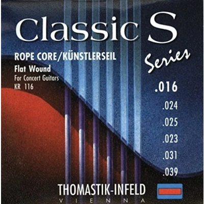 Abbildung von Thomastik Einzelsaite D4 .023 versilbertes Kupfer, Flatwound auf Seilkern KR23 für Klassikgitarre Classic S Series Rope Core Künstlerseil Satz KR116