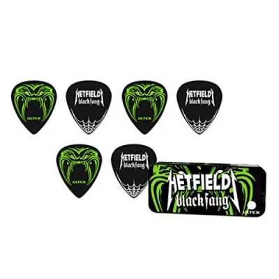 Abbildung von JIM DUNLOP Plektrum Ultex Hetfield&#039;s Black Fang 0,73mm Schachtel aus Metall mit 6 Stück, Schwarz
