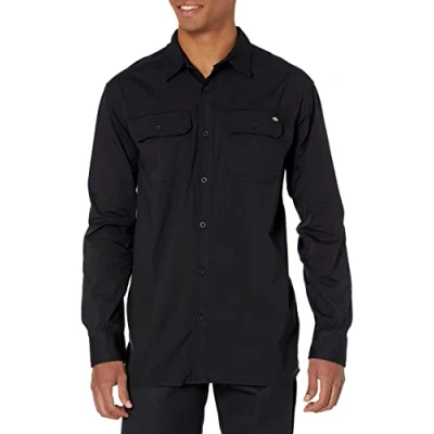 Abbildung von Dickies Herren Flex Denim Long Sleeve Shirt Hemd mit Button Down Kragen, Schwarz, L