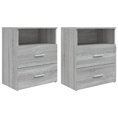 Abbildung von vidaXL 2X Nachttisch 1 Fach 2 Schubladen Nachtschrank Nachtkonsole Nachtkommode Schlafzimmer Schrank Kommode Grau Sonoma 50x32x60cm Holzwerkstoff