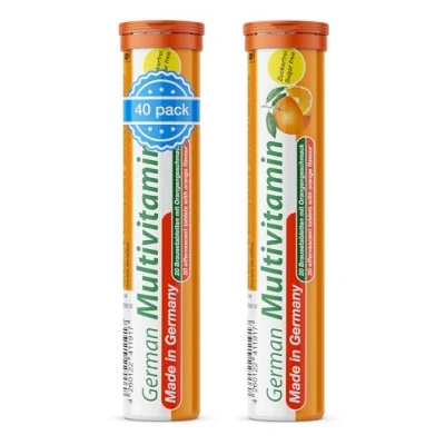 Abbildung von Multivitamin Brausetabletten 2x20 Stk. Orangengeschmack Vitamin C, E, B1, B2, B6, B12, Biotin, Folsäure, Niacin, Pantothensäure T&amp;D Pharma German Made in Germany