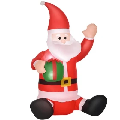 Abbildung von HOMCOM Selbstaufblasbarer Weihnachtsmann Weihnachtsdekoration LED mit Geschenk Gebläse Rot L70 x B50 H120 cm