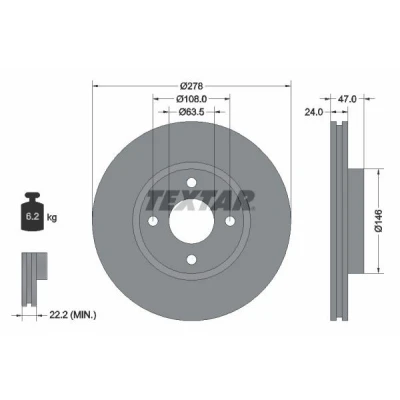 Abbildung von TEXTAR 92075400 Bremsscheibe 278 24 04/04 108 außenbelüftet ohne Radbefestigungsbolzen, Radnabe FORD: MONDEO 2, 2 Kombi