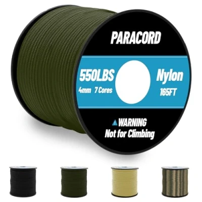 Abbildung von Omtofo 50M Paracord 550 Nylon Seil 4mm, 7 Kern Strängen Schwarze Fallschirmschnur Nylonschnur für Armband, Leine, Halsband, Survival Max. 250kg (550lbs)