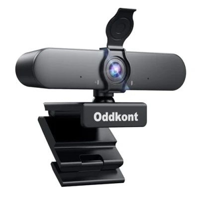 Abbildung von oddkont Full HD 1080P Webcam mit Mikrofon &amp; Objektivabdeckung, USB für PC,Automatische Lichtkorrektur, Plug Play, 92 Sichtfeld Streaming Kamera Linux, Win10, Mac OS