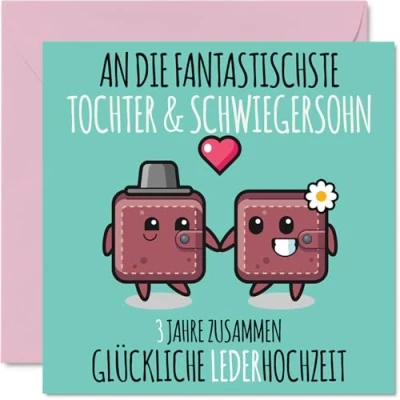 Abbildung von Stuff4 3. Hochzeitstag Karte Liebe 3 Jahre Zusammen Leder Hochzeit Jahrestag Geschenke für Tochter Schwiegersohn vom Mama Papa, 145mm Glückwunschkarten