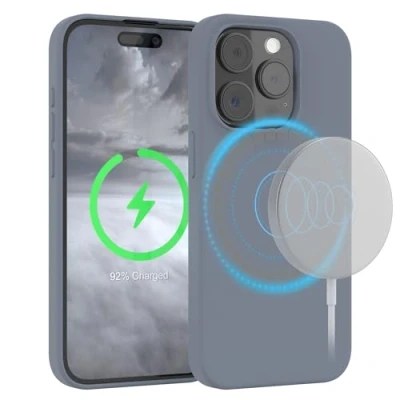 Abbildung von EAZY Case Silikonhülle für iPhone 15 Pro Hülle mit MagSafe Silikon Blau weich stoßfeste Handyhülle Schutzhülle Kameraschutz Dünn Premium Schutz Cover TPU Bumper in Grau