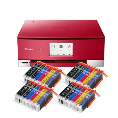 Abbildung von IC Office TS8352a Farbtintenstrahl Multifunktionsgerät All in One 3 1 (Drucker, Scanner, Kopierer, CD Druck, USB, WLAN, Apple AirPrint, SD Karte) Rot + 24 XXL Tintenpatronen
