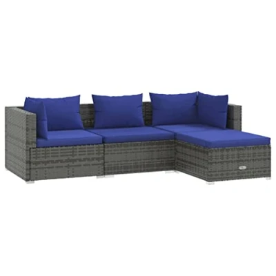 Abbildung von vidaXL Gartenlounge Set 4 tlg. Garten Sofagarnitur mit Kissen Grau Poly Rattan, (1 tlg)
