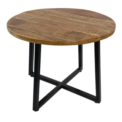 Abbildung von Amago home Couchtisch Ø 60 cm Wohnzimmer Tisch Beistelltisch Gestell Metall Tischplatte vollmassiv Farbe schwarz matt Tabacco