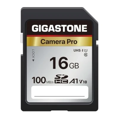 Abbildung von Gigastone Kamera Pro 16GB SDHC Speicherkarte mit bis zu 100 MB/Sek. für Digitalkameras Canon Sony Nikon Olympus, Full HD Videoaufnahmen UHS I U1 V10 Klasse 10