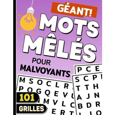 Abbildung von mots mêlés Géant pour Malvoyants: livre de jeux adultes et séniors en très gros caractères carnet 2400 cachés mélangés géants ... Jeu 101 grandes grilles avec solutions