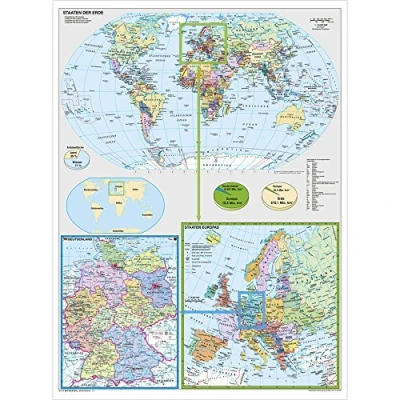 Abbildung von Deutschland und Europa in der Welt: Wandkarte / Poster NEUE AUFLAGE