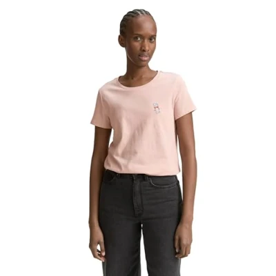 Abbildung von TOM Tailor Denim WITH Chest Embro Tshirt print, Damen, Größe: Small, Rose smoke