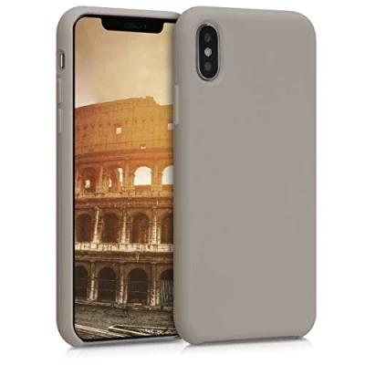 Abbildung von kwmobile Hülle kompatibel mit Apple iPhone XS Silikon Handy Case Handyhülle weiche Oberfläche kabelloses Laden Taupe