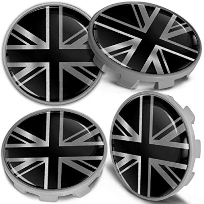 Abbildung von Biomar Labs 4 x 68mm Nabendeckel Kompatibel mit BMW 36136783536 Felgendeckel Radnabenabdeckung Nabenkappen Felgenkappen Radkappen Alufelgen UK Union Jack Flagge Silber CBS 1