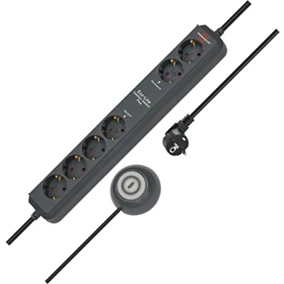 Abbildung von Brennenstuhl Eco Line Comfort Switch Plus Steckdosenleiste 6 Fach (Mehrfachsteckdose mit 2 permanenten und 4 schaltbaren Steckdosen, beleuchteter Fußschalter) anthrazit