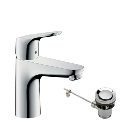 Abbildung von hansgrohe Waschtischarmatur &quot;Focus&quot;, 10cm, CoolStart mit Zugstangen Ablaufgarnitur, chrom