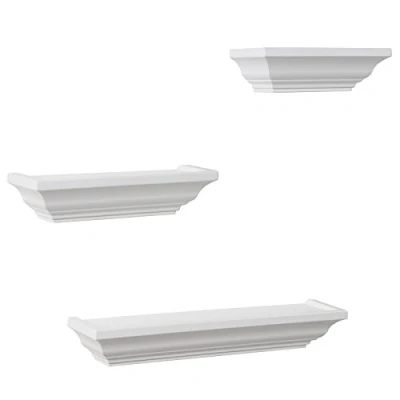 Abbildung von WOLTU Wandregal 3er Wandboard Bücherregal Holz Board Regal freischwebend Schweberegal Barock Weiss RG9295ws