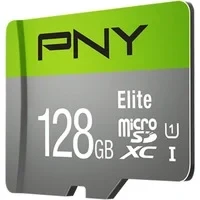 Abbildung von PNY Elite 128GB microSDXC Speicherkarte + SD Adapter, 100MB/s Lesegeschwindigkeit, Klasse 10 UHS I, U1, A1 App Performance, V10 für Full HD Video