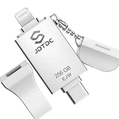 Abbildung von MFi zertifizierter 256GB USB Stick iPhone, 3 IN 1 Lightning Sticks Fotostick iPhone Speicherstick, iPad Speichererweiterung Handy Flash Laufwerk für 16 15 14 13 12 11/iPad/Android/PC