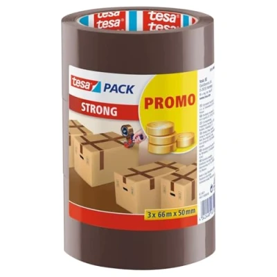 Abbildung von tesa tesapack Strong Geräuscharmes Paketklebeband zum Verpacken von Paketen und Versandschachteln braun 3 Rollen je 66 m: 50mm