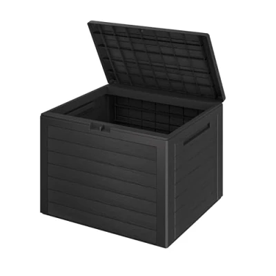 Abbildung von Casaria® Gartenbox 190L UV beständig Griffmulden Verschlussvorrichtung Balkon Terrasse Wohnzimmer Wintergarten Kissenbox 78x44cm Holz Optik Anthrazit