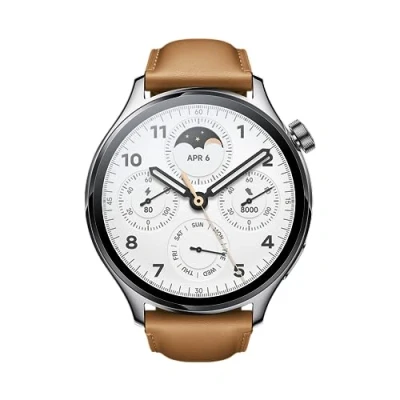 Abbildung von Xiaomi Watch S1 Pro Silber (Bruine Leren Armband)