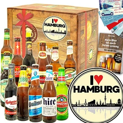 Abbildung von I love Hamburg/Geschenk Geburtstag Hamburg/Bierset Welt