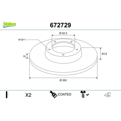 Abbildung von VALEO Bremsscheibe HYUNDAI: i20 I Schrägheck, Getz, ACCENT 3 Stufenheck, KIA: RIO 2, 2 Stufenheck Hinterachse 262mm 10mm 4 loch voll beschichtet