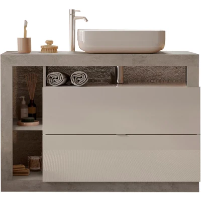 Abbildung von welltime Waschtisch &quot;Hamburg&quot;, 2 Schubkästen, Breite 110 cm, Soft Close, inkl. Keramik Aufsatzbecken