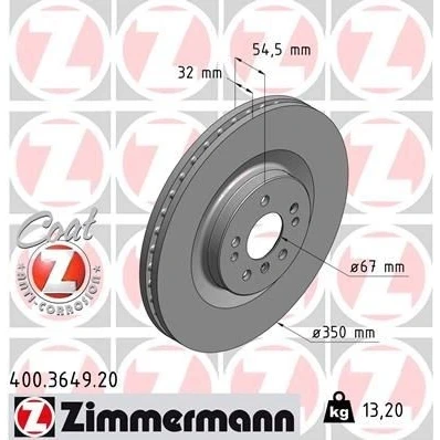 Abbildung von ZIMMERMANN Bremsscheibe MERCEDES BENZ: GL, ML Klasse, R Klasse COAT Z 32mm 8/5 5 loch 112mm innenbelüftet beschichtet hochgekohlt 400.3649.20