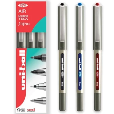 Abbildung von uni ball Eye UB 157 Tintenroller, 0,7 mm Spitze, in Geschenkverpackung, mehrfarbig, 3 Stück