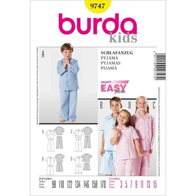 Abbildung von Burda Schnittmuster 9747 Pyjama Gr. 98 170
